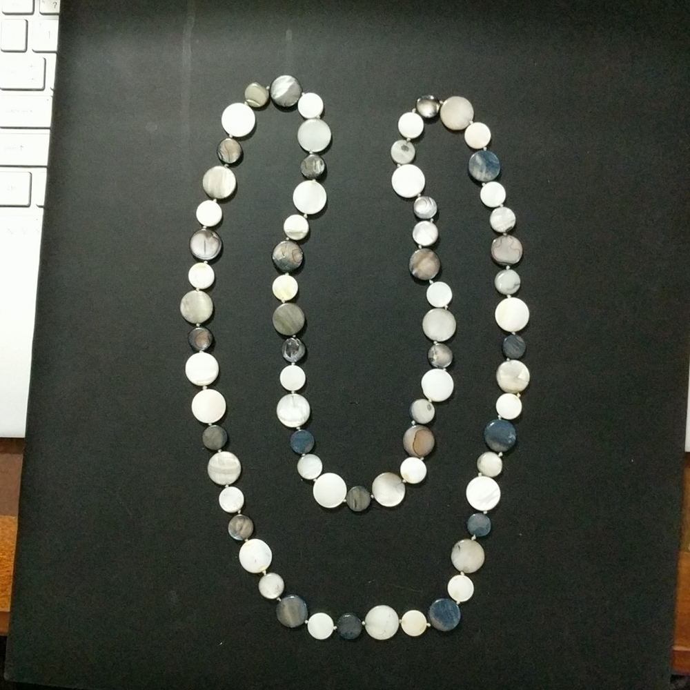 Cream and Grey Shell Disc Statement Necklace